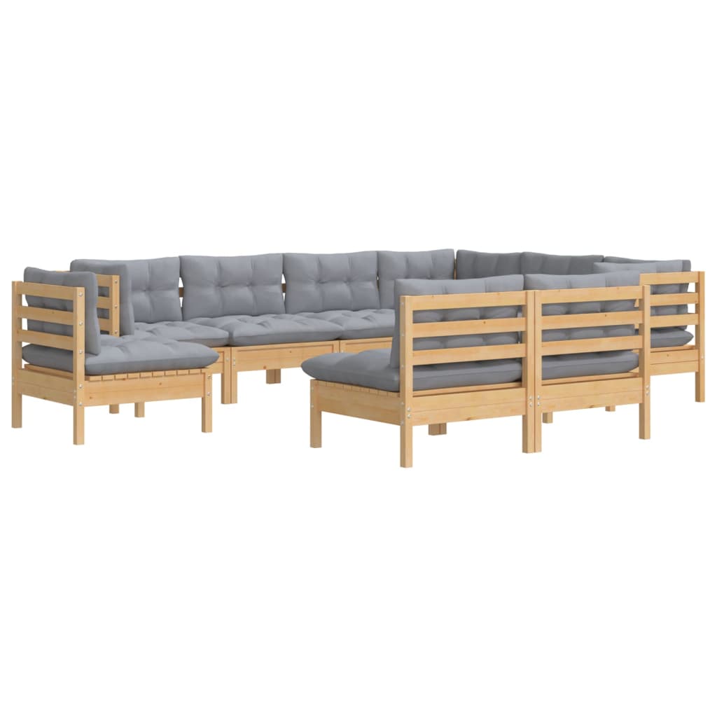 9-delige Loungeset met grijze kussens massief grenenhout is nu te koop bij PeponiXL, paradijselijk wonen!