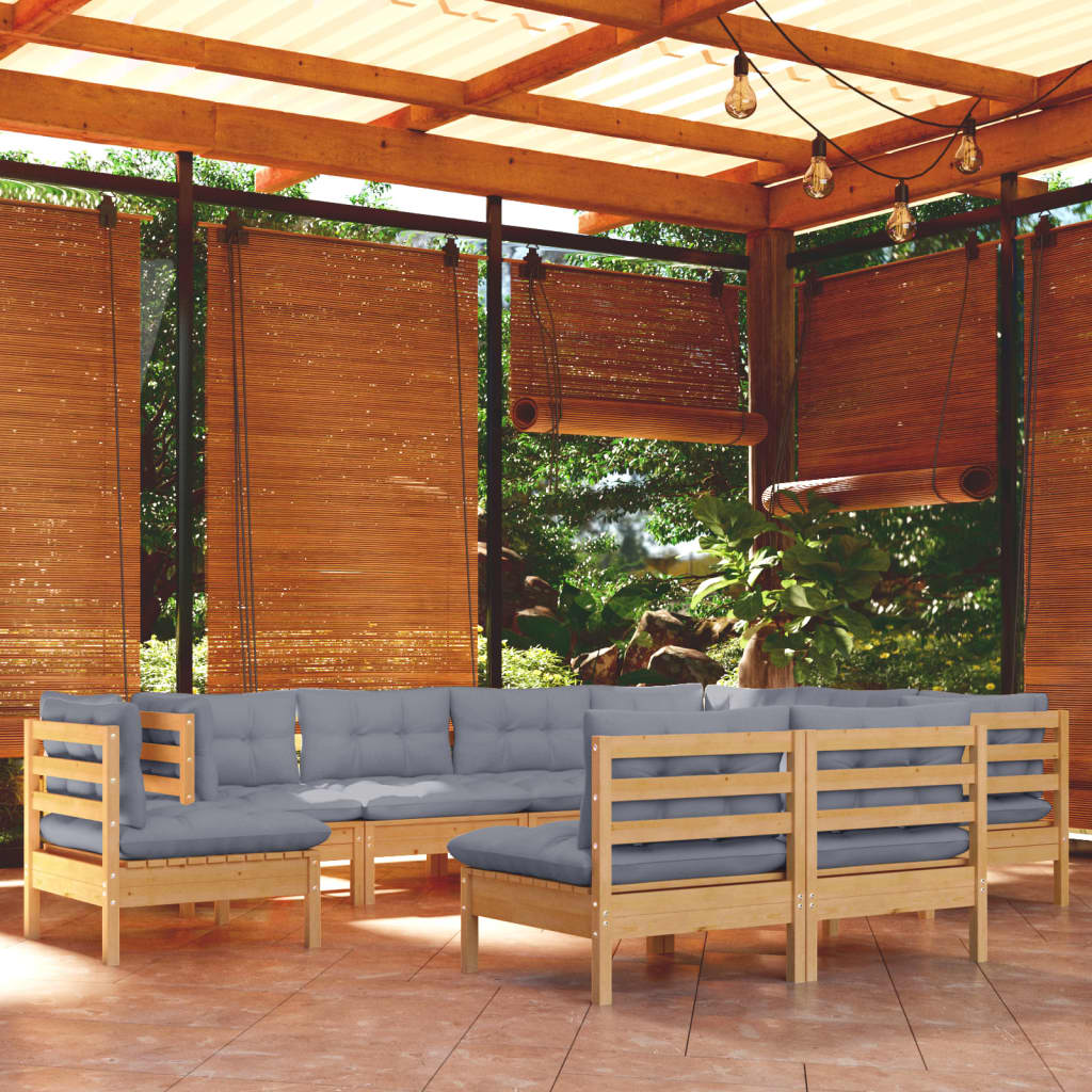 9-delige Loungeset met grijze kussens massief grenenhout is nu te koop bij PeponiXL, paradijselijk wonen!