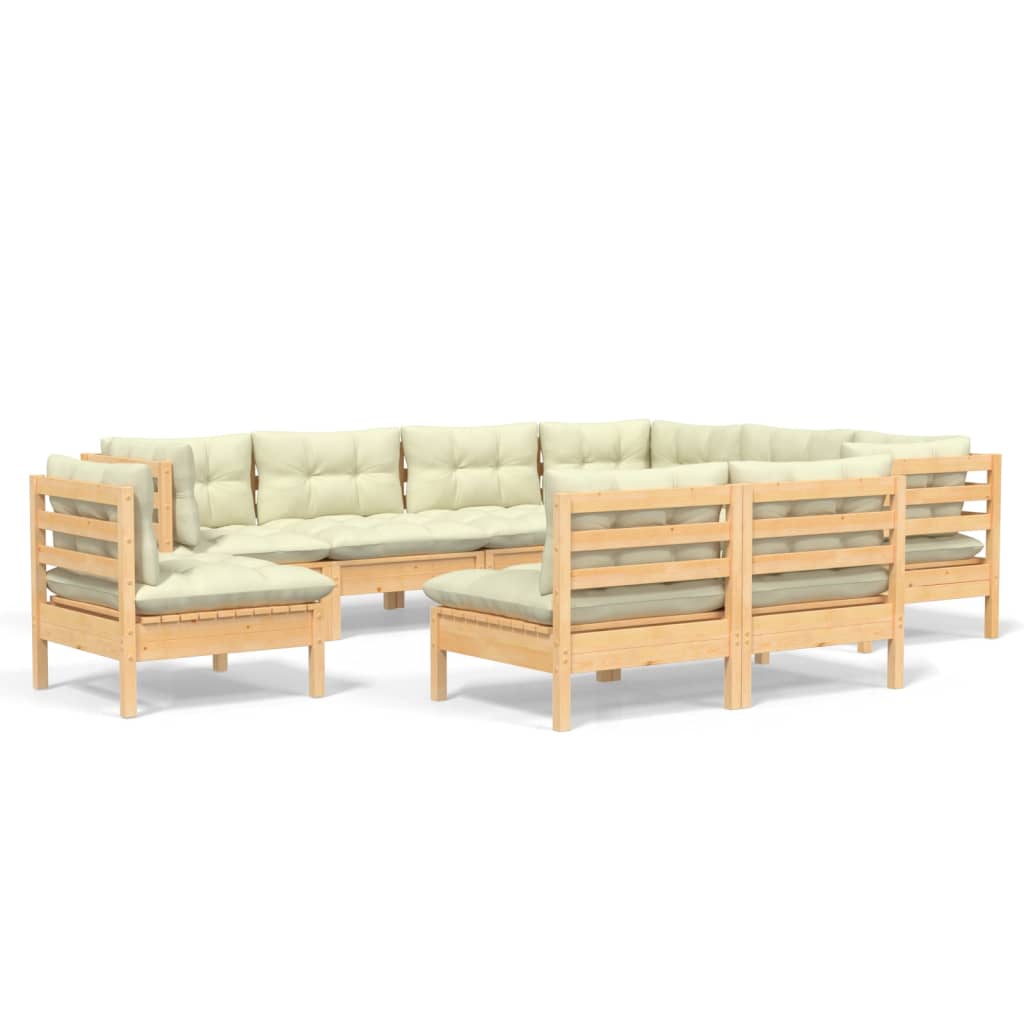9-delige Loungeset met crèmekleurige kussens massief grenenhout is nu te koop bij PeponiXL, paradijselijk wonen!