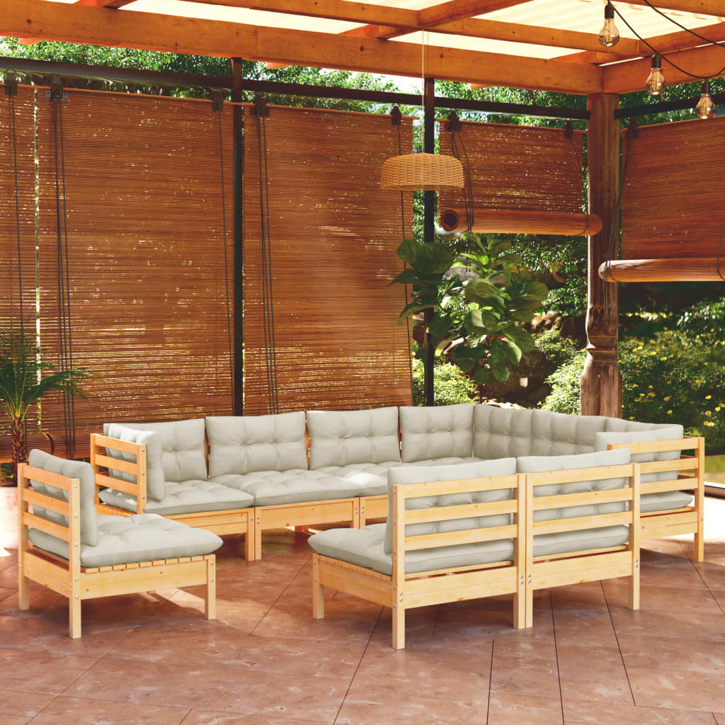 9-delige Loungeset met crèmekleurige kussens massief grenenhout is nu te koop bij PeponiXL, paradijselijk wonen!
