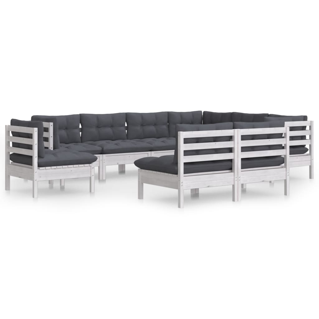 9-delige Loungeset met kussens massief grenenhout wit is nu te koop bij PeponiXL, paradijselijk wonen!