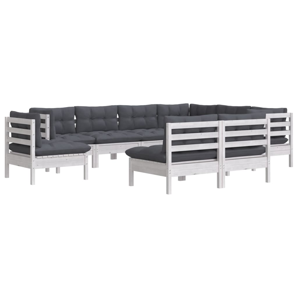 9-delige Loungeset met kussens massief grenenhout wit is nu te koop bij PeponiXL, paradijselijk wonen!