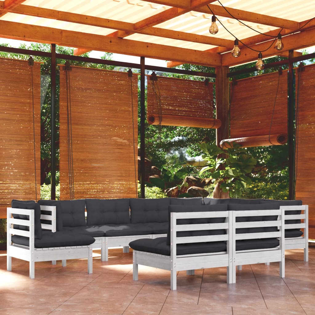 9-delige Loungeset met kussens massief grenenhout wit is nu te koop bij PeponiXL, paradijselijk wonen!