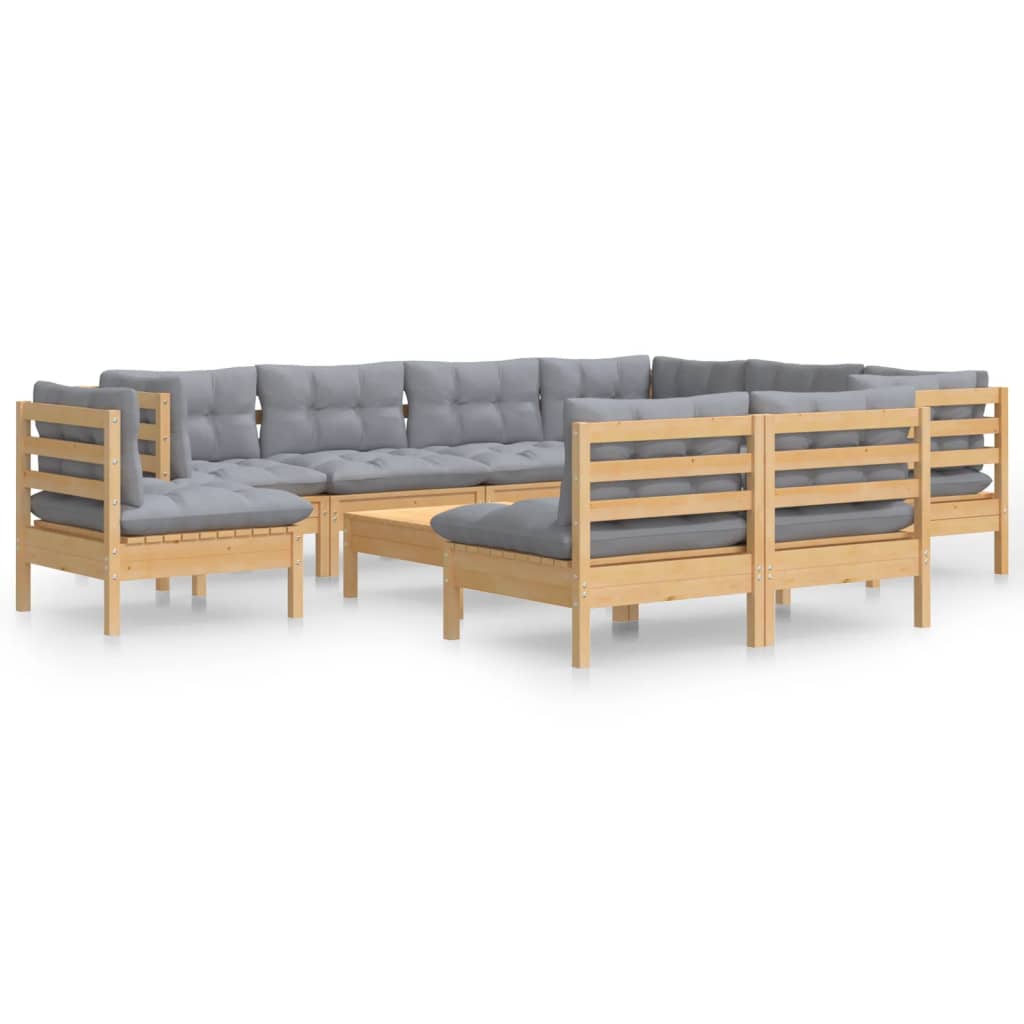 10-delige Loungeset met grijze kussens massief grenenhout is nu te koop bij PeponiXL, paradijselijk wonen!
