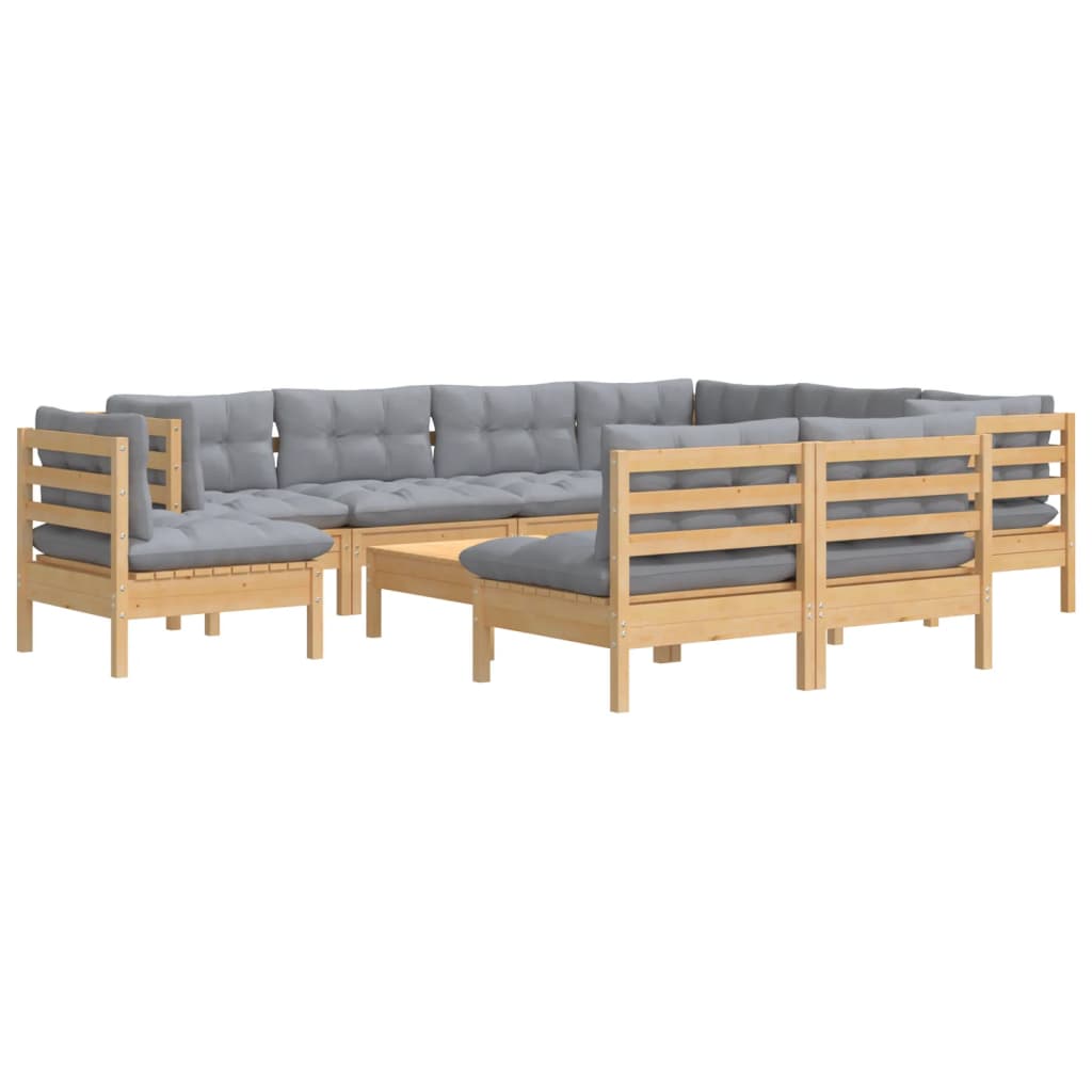 10-delige Loungeset met grijze kussens massief grenenhout is nu te koop bij PeponiXL, paradijselijk wonen!