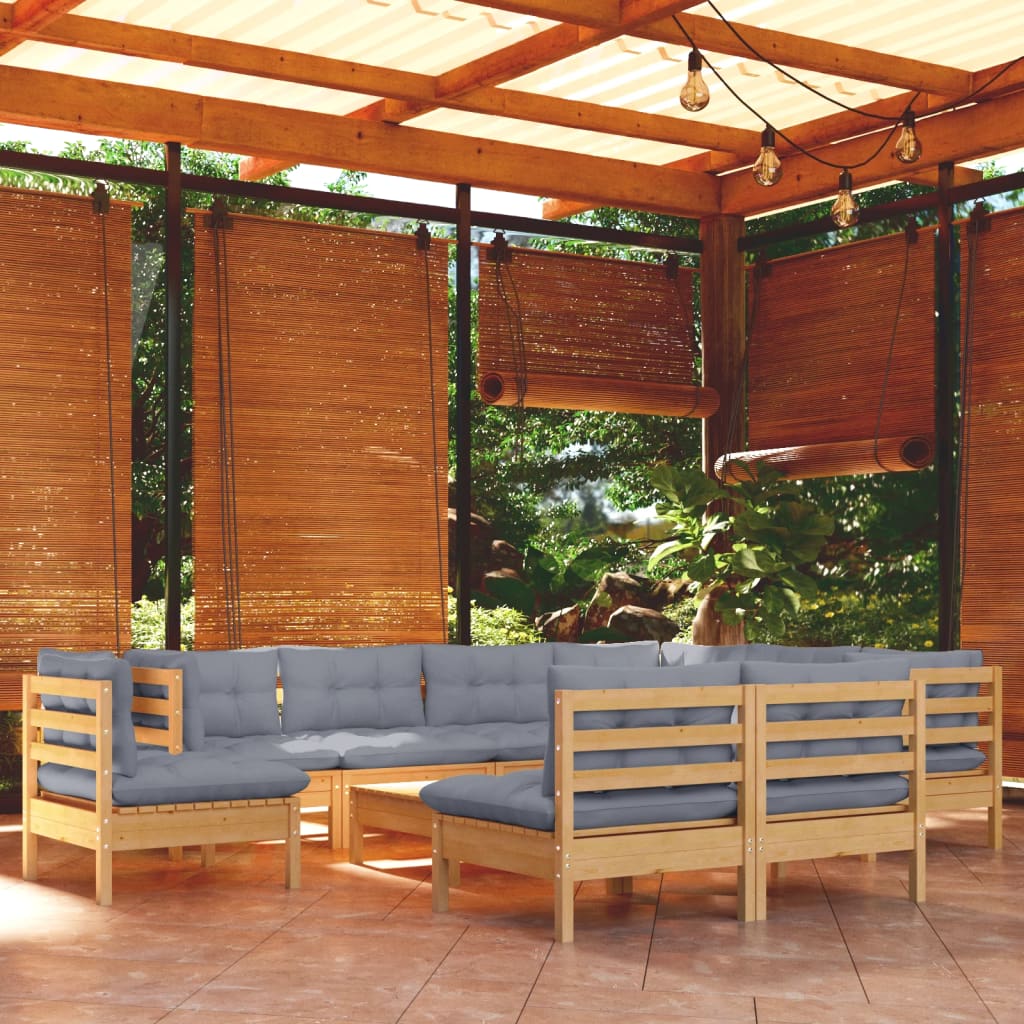 10-delige Loungeset met grijze kussens massief grenenhout is nu te koop bij PeponiXL, paradijselijk wonen!