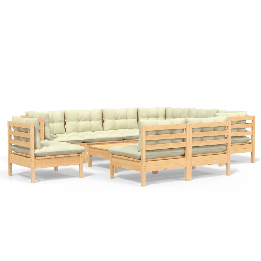 10-delige Loungeset met crèmekleurige kussens grenenhout is nu te koop bij PeponiXL, paradijselijk wonen!