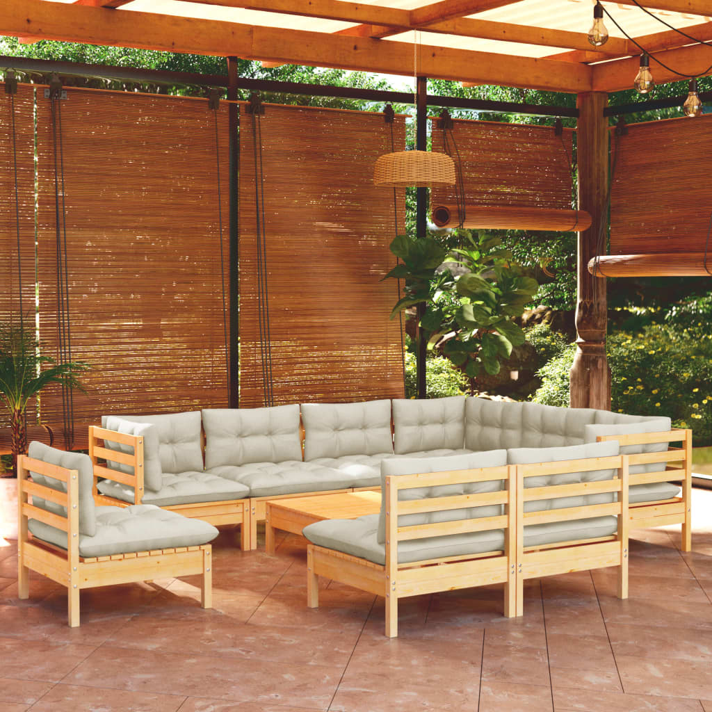 10-delige Loungeset met crèmekleurige kussens grenenhout is nu te koop bij PeponiXL, paradijselijk wonen!