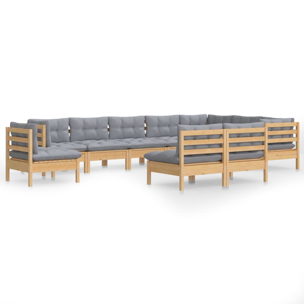 10-delige Loungeset met grijze kussens massief grenenhout is nu te koop bij PeponiXL, paradijselijk wonen!