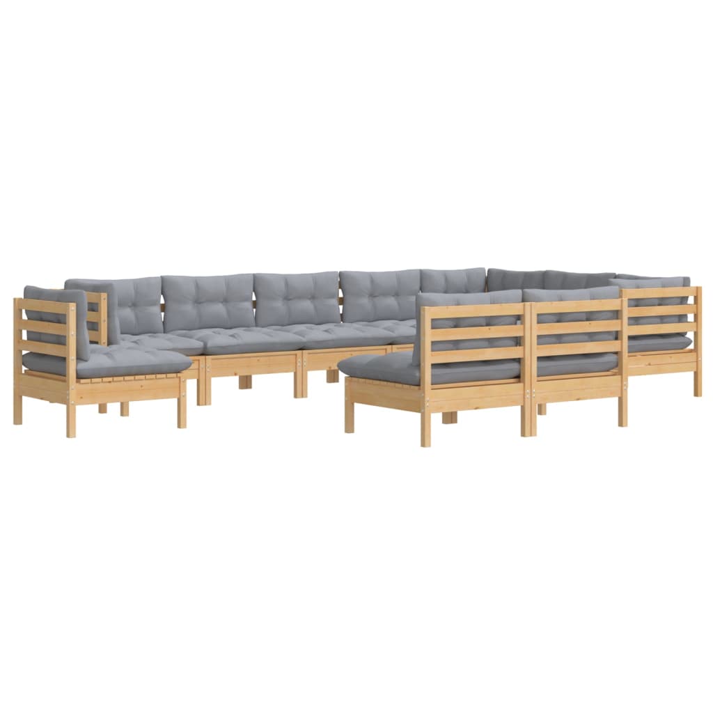 10-delige Loungeset met grijze kussens massief grenenhout is nu te koop bij PeponiXL, paradijselijk wonen!