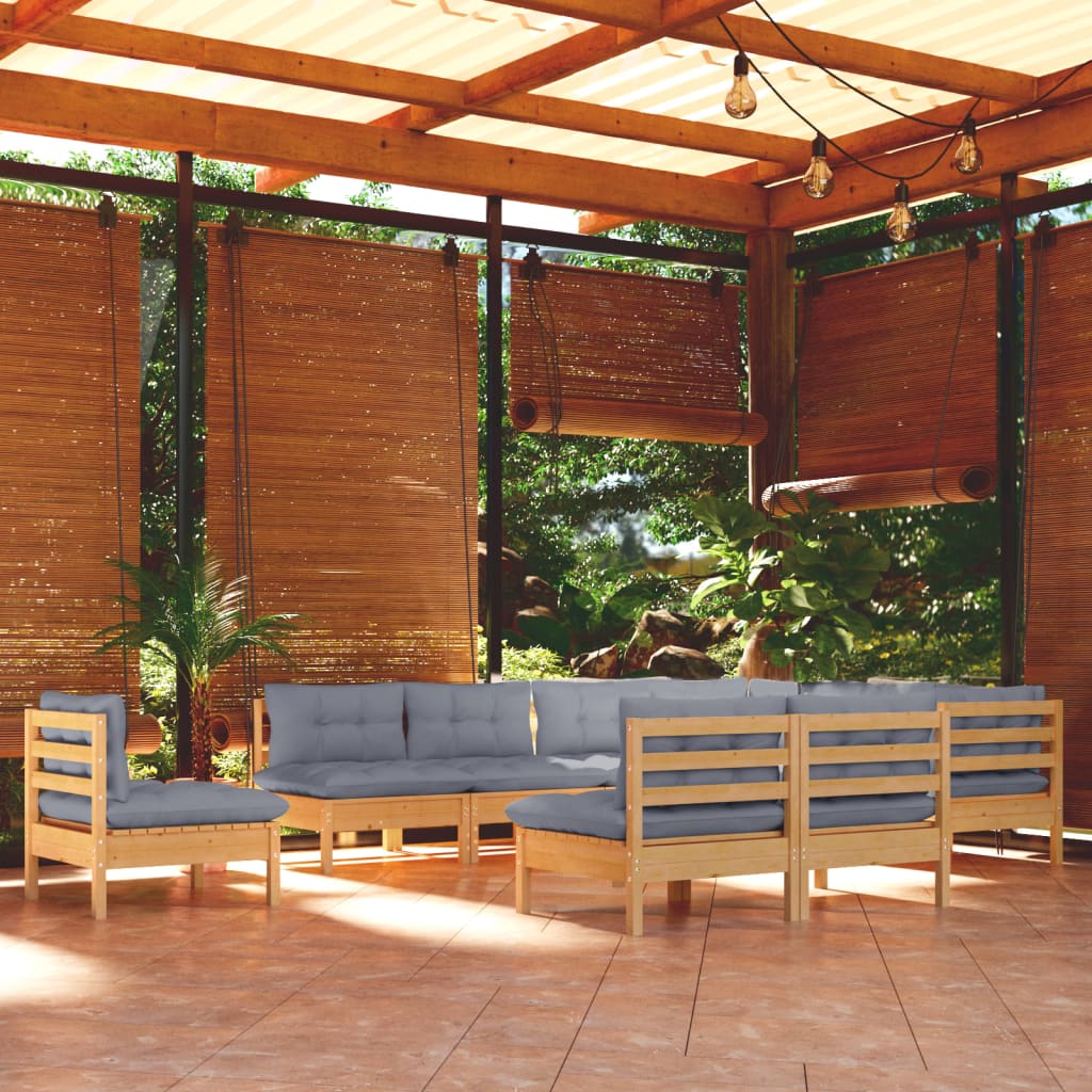 10-delige Loungeset met grijze kussens massief grenenhout is nu te koop bij PeponiXL, paradijselijk wonen!