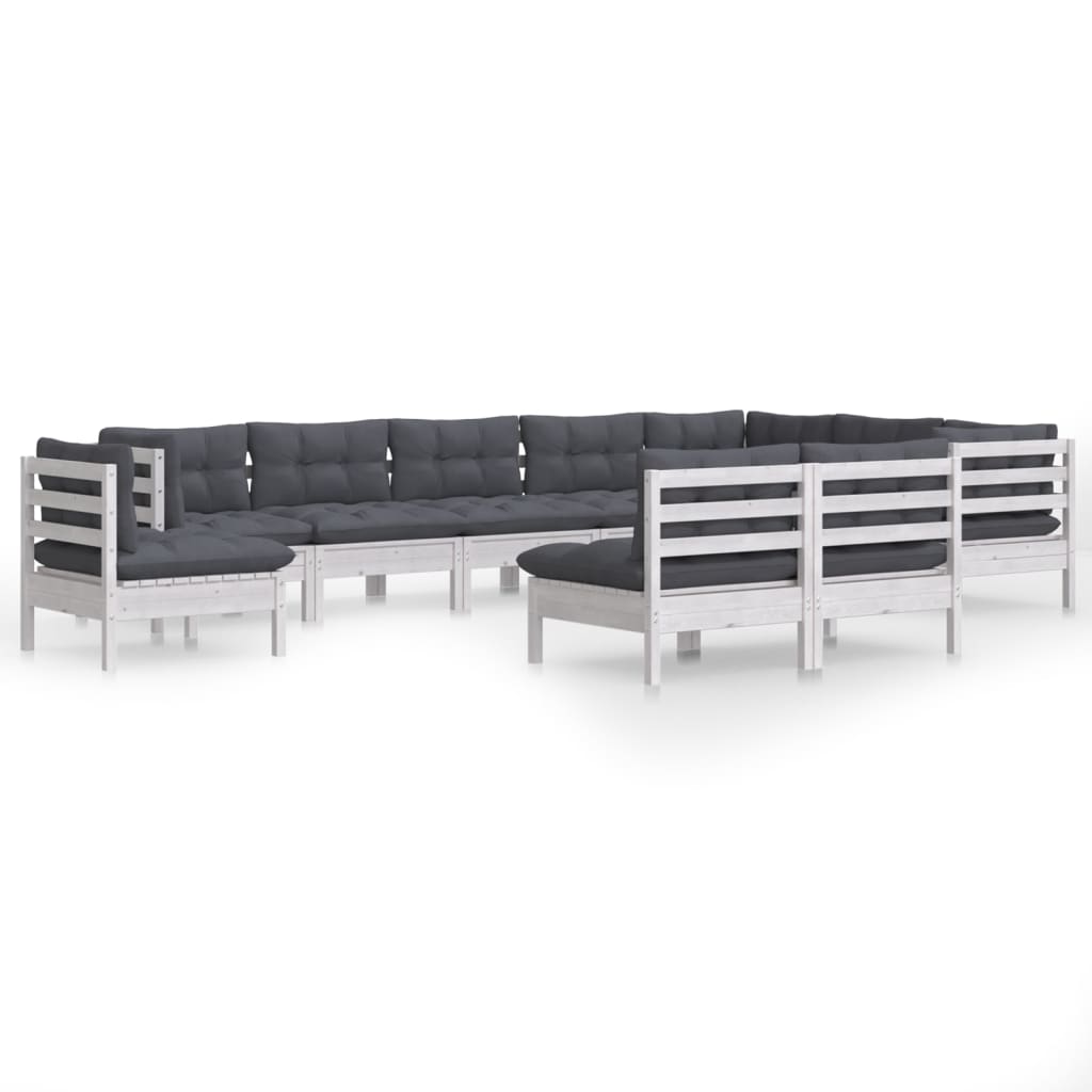 10-delige Loungeset met kussens massief grenenhout wit is nu te koop bij PeponiXL, paradijselijk wonen!