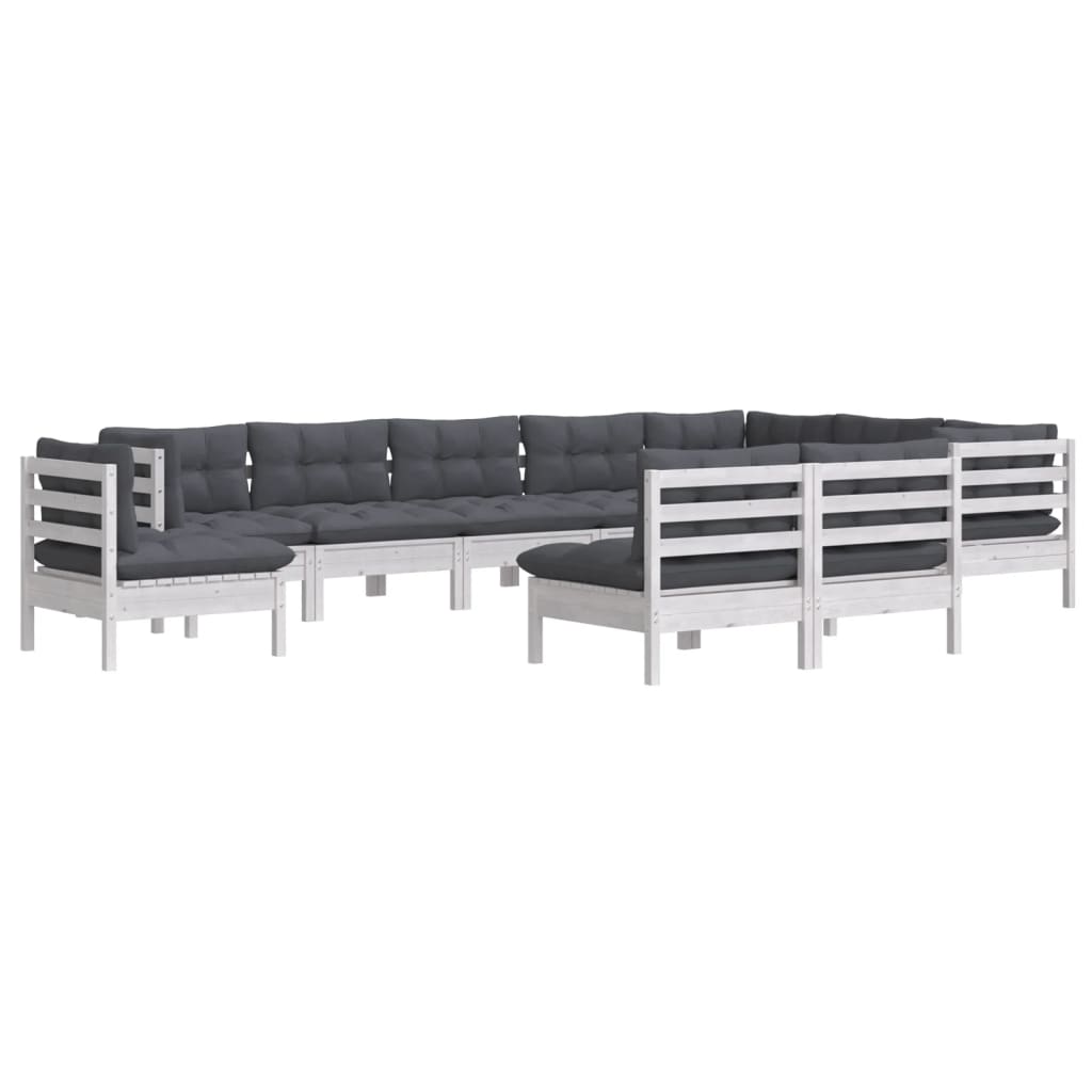 10-delige Loungeset met kussens massief grenenhout wit is nu te koop bij PeponiXL, paradijselijk wonen!