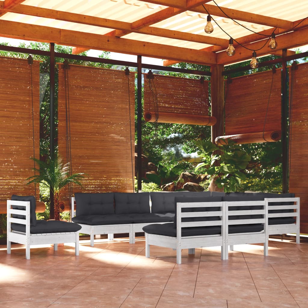 10-delige Loungeset met kussens massief grenenhout wit is nu te koop bij PeponiXL, paradijselijk wonen!