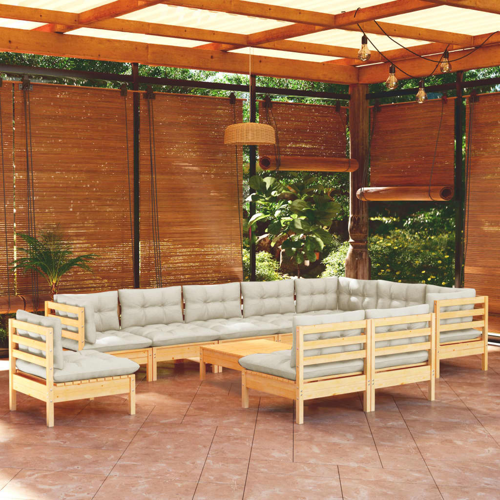 11-delige Loungeset met crèmekleurige kussens grenenhout is nu te koop bij PeponiXL, paradijselijk wonen!