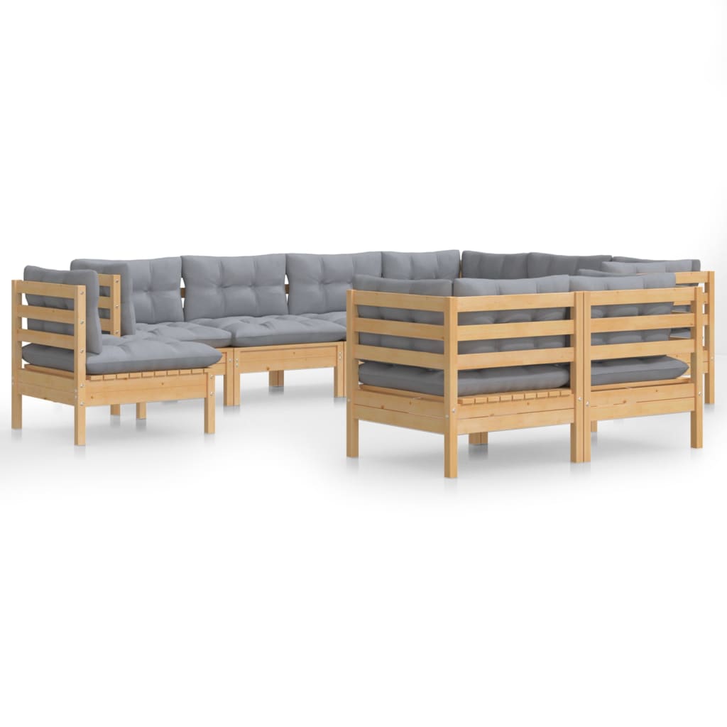 9-delige Loungeset met grijze kussens massief grenenhout is nu te koop bij PeponiXL, paradijselijk wonen!