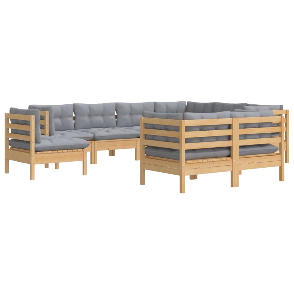9-delige Loungeset met grijze kussens massief grenenhout is nu te koop bij PeponiXL, paradijselijk wonen!