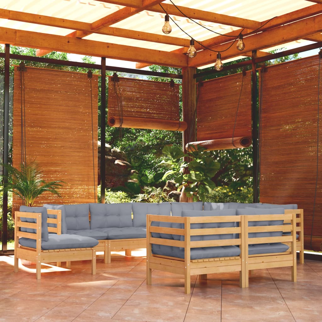 9-delige Loungeset met grijze kussens massief grenenhout is nu te koop bij PeponiXL, paradijselijk wonen!