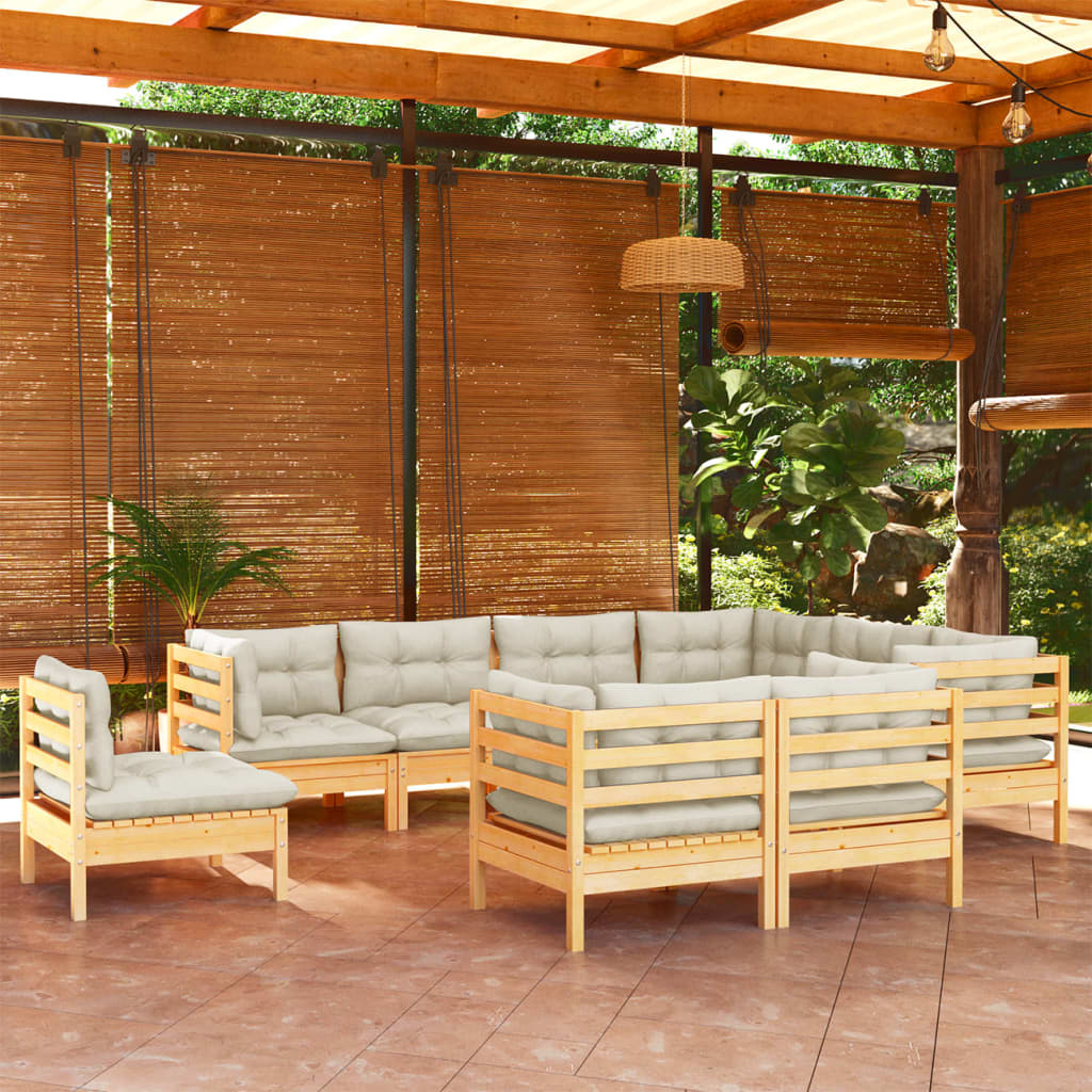 9-delige Loungeset met crèmekleurige kussens grenenhout is nu te koop bij PeponiXL, paradijselijk wonen!
