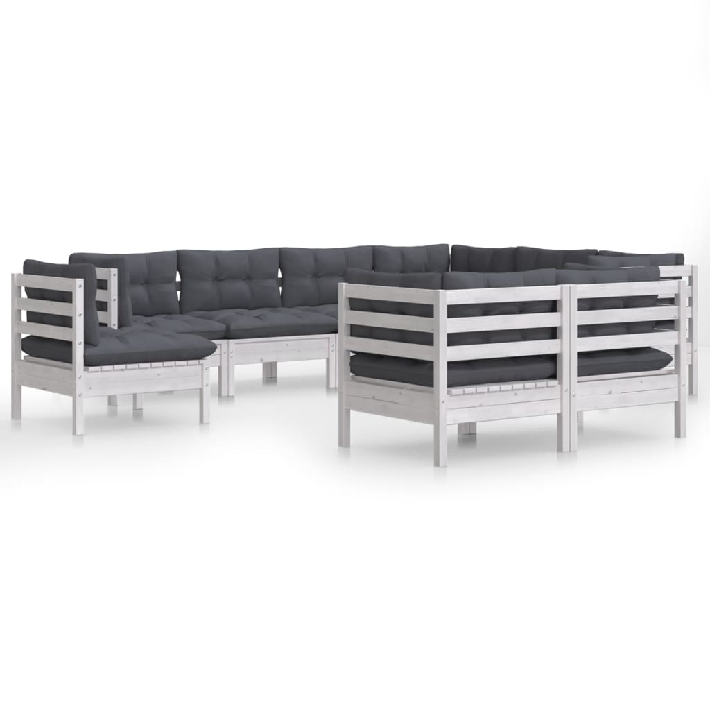 9-delige Loungeset met kussens massief grenenhout wit is nu te koop bij PeponiXL, paradijselijk wonen!