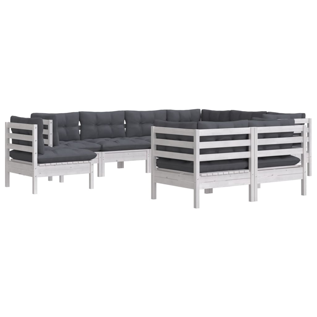 9-delige Loungeset met kussens massief grenenhout wit is nu te koop bij PeponiXL, paradijselijk wonen!