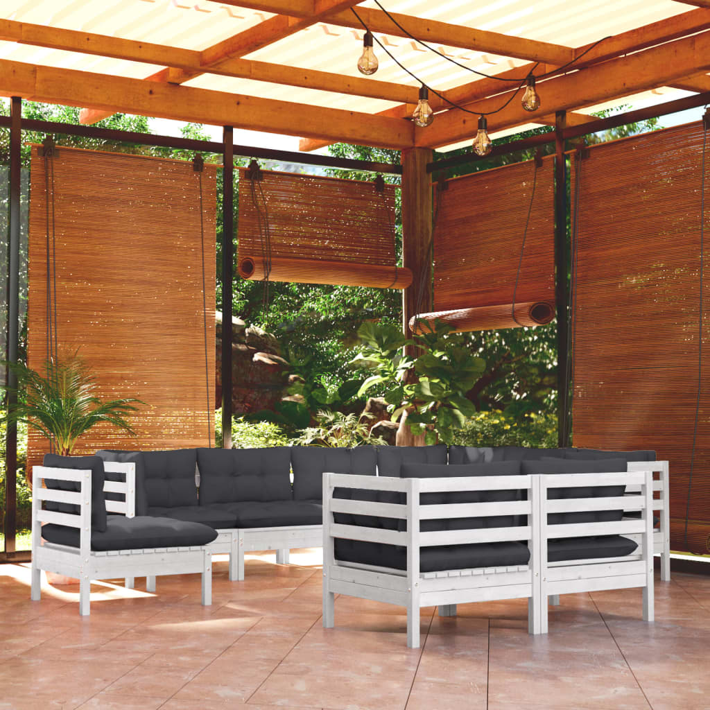 9-delige Loungeset met kussens massief grenenhout wit is nu te koop bij PeponiXL, paradijselijk wonen!