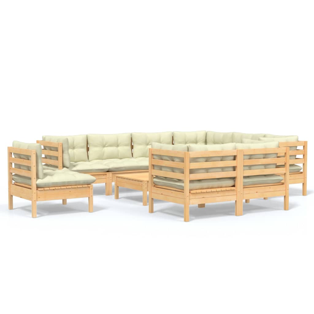 10-delige Loungeset met crèmekleurige kussens grenenhout is nu te koop bij PeponiXL, paradijselijk wonen!
