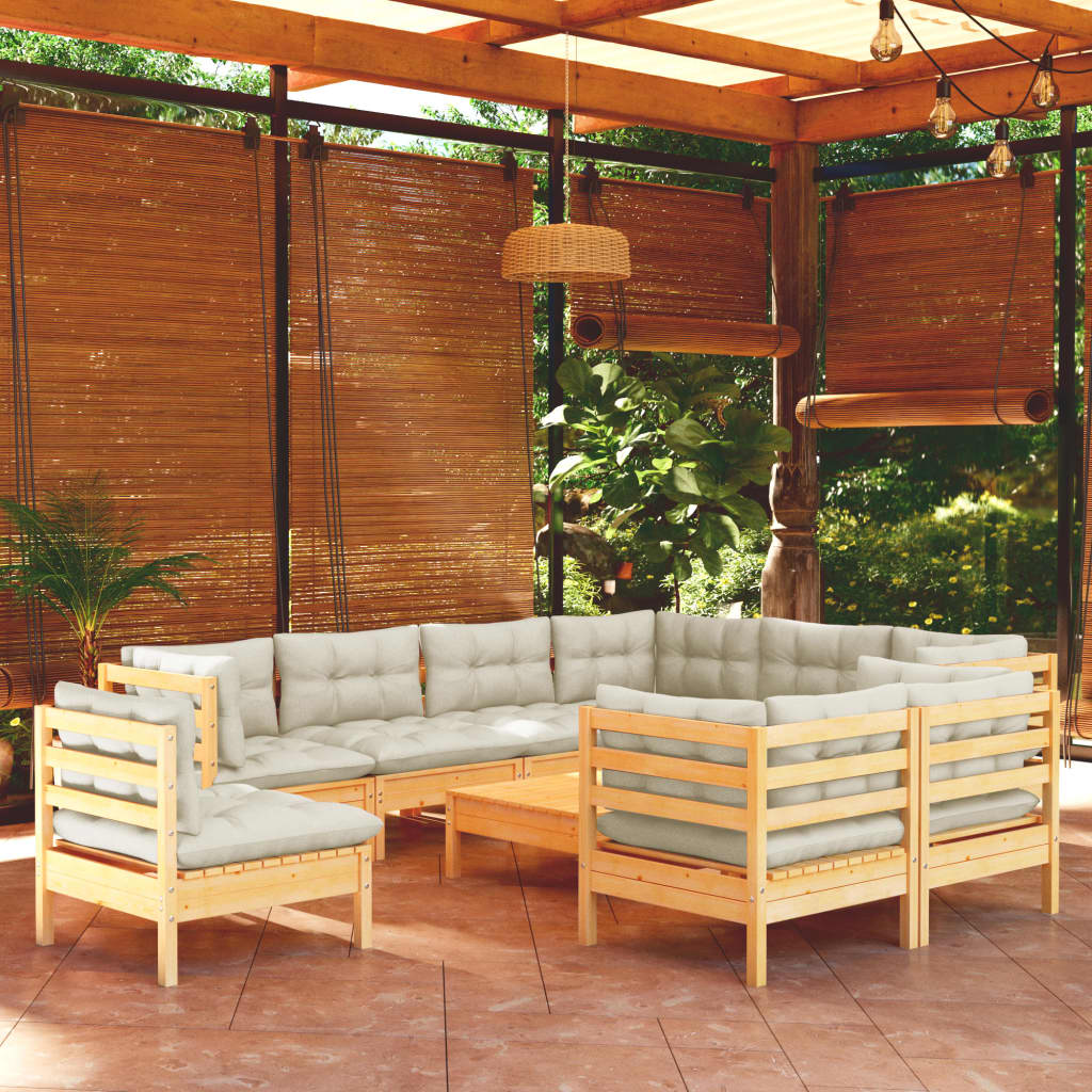 10-delige Loungeset met crèmekleurige kussens grenenhout is nu te koop bij PeponiXL, paradijselijk wonen!