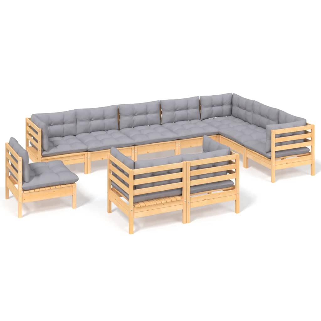10-delige Loungeset met grijze kussens massief grenenhout is nu te koop bij PeponiXL, paradijselijk wonen!