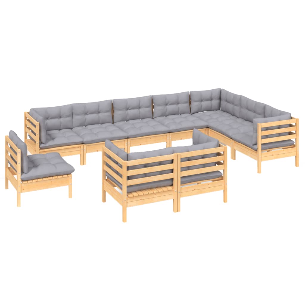 10-delige Loungeset met grijze kussens massief grenenhout is nu te koop bij PeponiXL, paradijselijk wonen!
