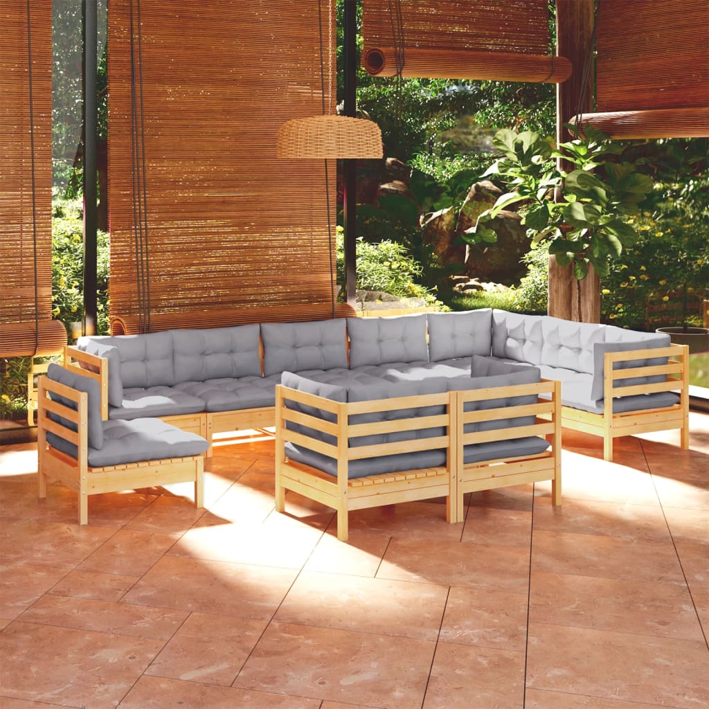 10-delige Loungeset met grijze kussens massief grenenhout is nu te koop bij PeponiXL, paradijselijk wonen!