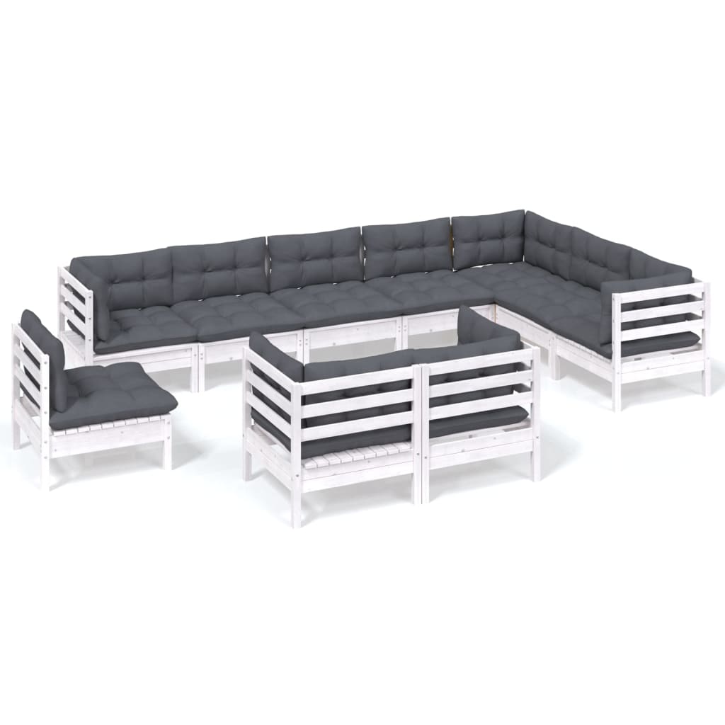 10-delige Loungeset met kussens massief grenenhout wit is nu te koop bij PeponiXL, paradijselijk wonen!
