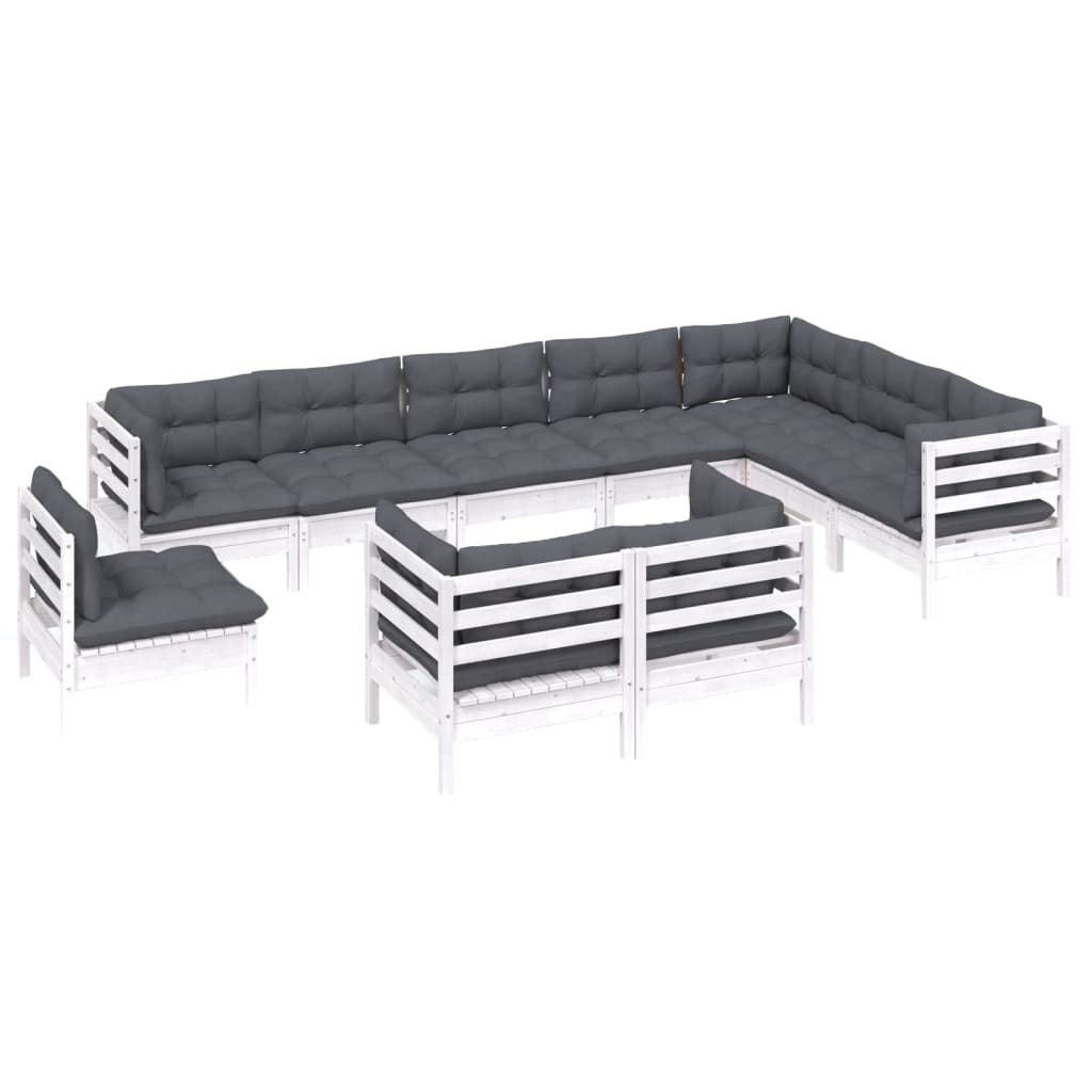 10-delige Loungeset met kussens massief grenenhout wit is nu te koop bij PeponiXL, paradijselijk wonen!