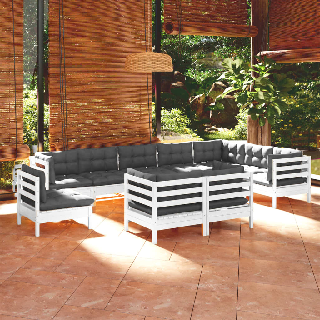 10-delige Loungeset met kussens massief grenenhout wit is nu te koop bij PeponiXL, paradijselijk wonen!