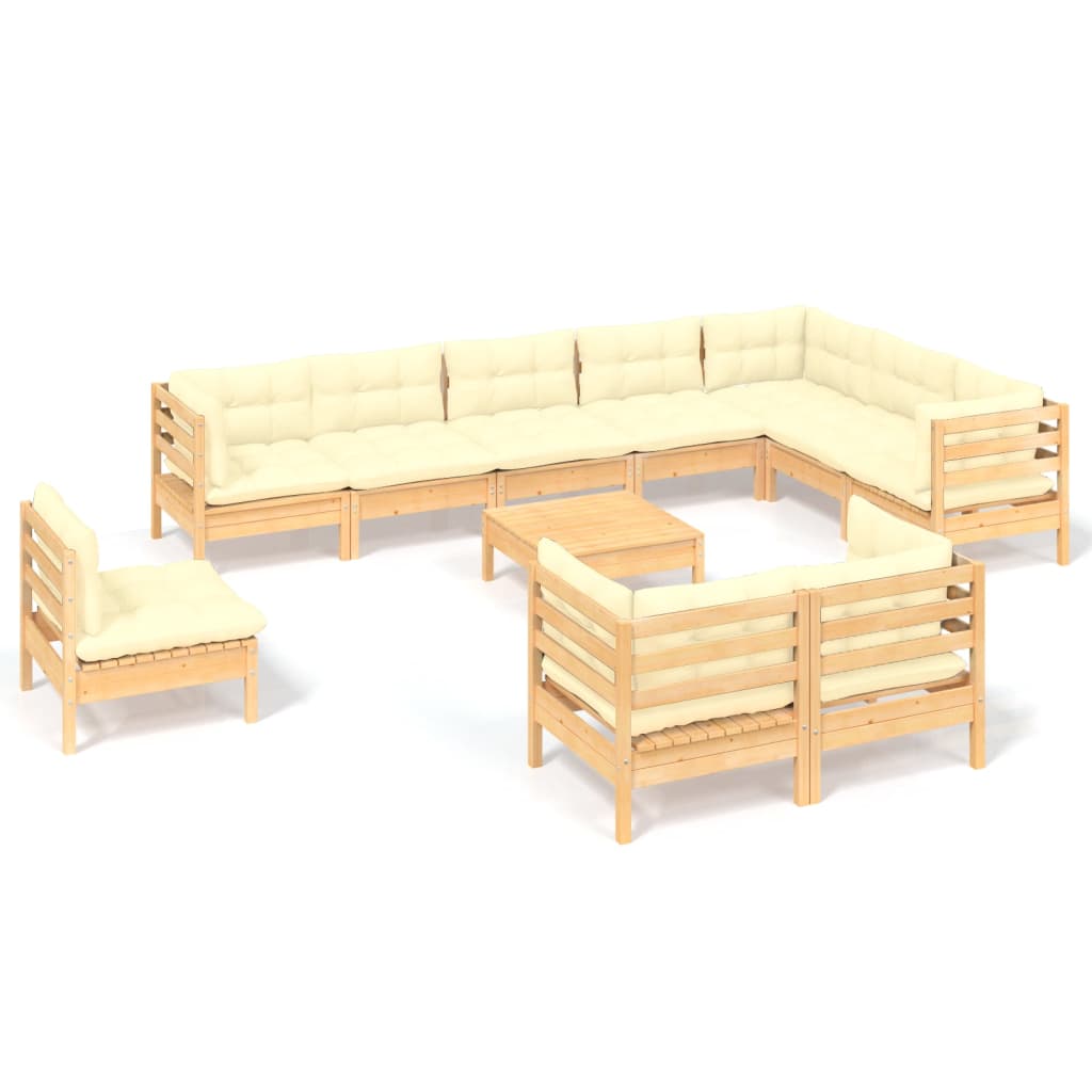 11-delige Loungeset met crèmekleurige kussens grenenhout is nu te koop bij PeponiXL, paradijselijk wonen!