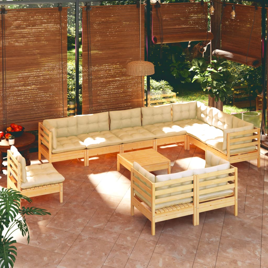 11-delige Loungeset met crèmekleurige kussens grenenhout is nu te koop bij PeponiXL, paradijselijk wonen!