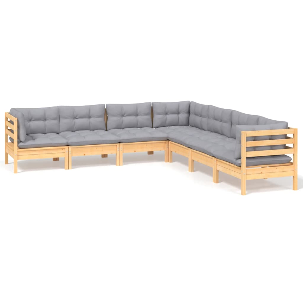 7-delige Loungeset met grijze kussens grenenhout is nu te koop bij PeponiXL, paradijselijk wonen!