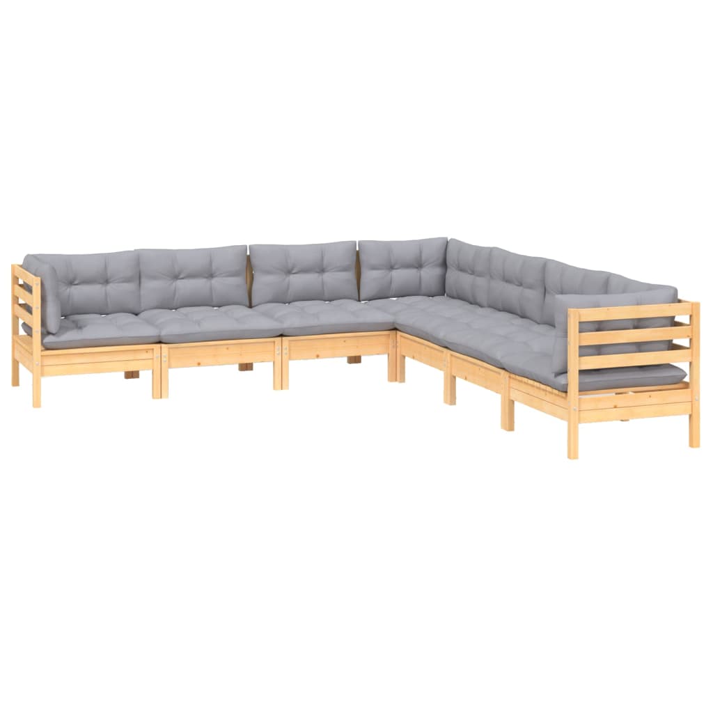7-delige Loungeset met grijze kussens grenenhout is nu te koop bij PeponiXL, paradijselijk wonen!