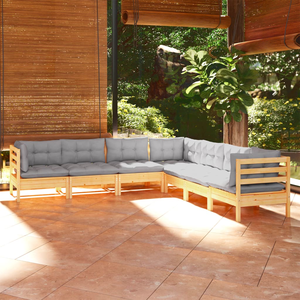 7-delige Loungeset met grijze kussens grenenhout is nu te koop bij PeponiXL, paradijselijk wonen!