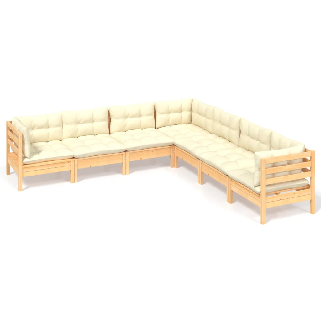 7-delige Loungeset met crèmekleurige kussens massief grenenhout is nu te koop bij PeponiXL, paradijselijk wonen!