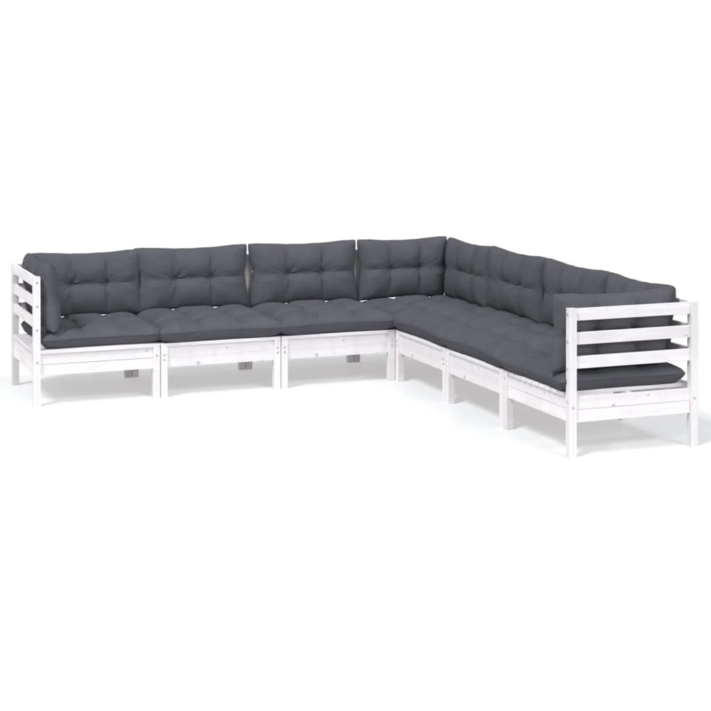 7-delige Loungeset met kussens massief grenenhout wit is nu te koop bij PeponiXL, paradijselijk wonen!