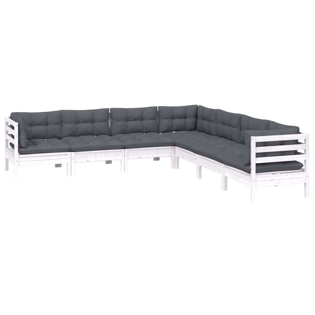 7-delige Loungeset met kussens massief grenenhout wit is nu te koop bij PeponiXL, paradijselijk wonen!