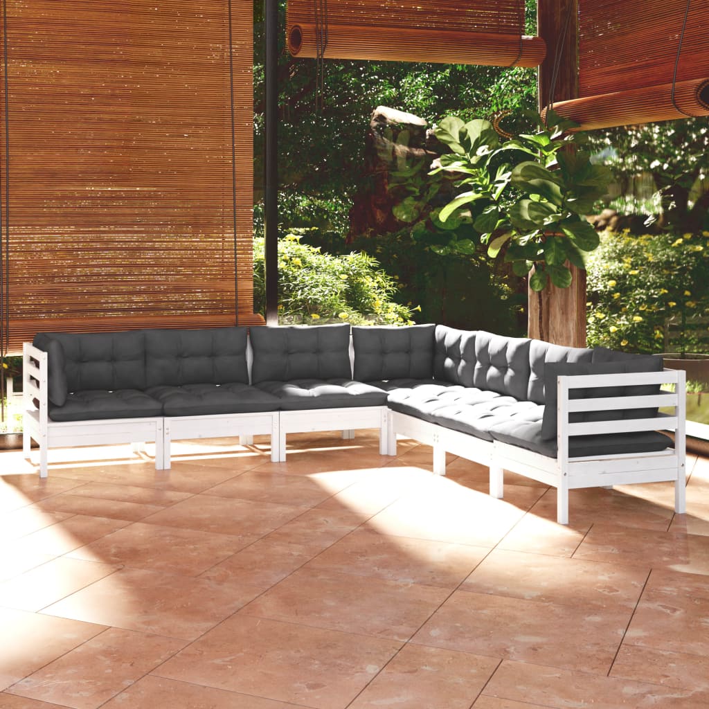 7-delige Loungeset met kussens massief grenenhout wit is nu te koop bij PeponiXL, paradijselijk wonen!