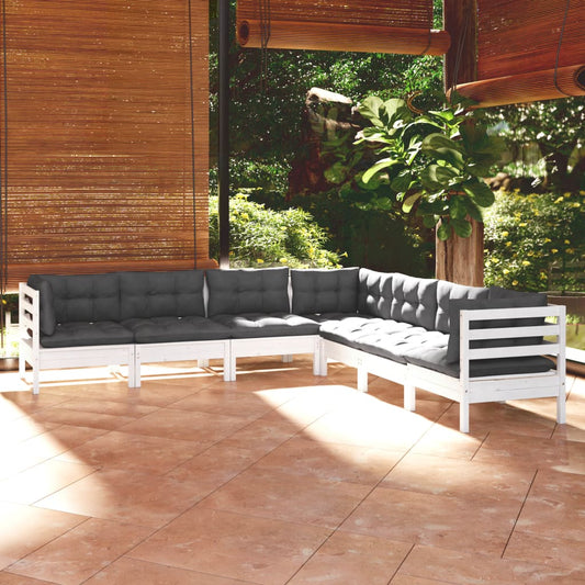 7-delige Loungeset met kussens massief grenenhout wit is nu te koop bij PeponiXL, paradijselijk wonen!
