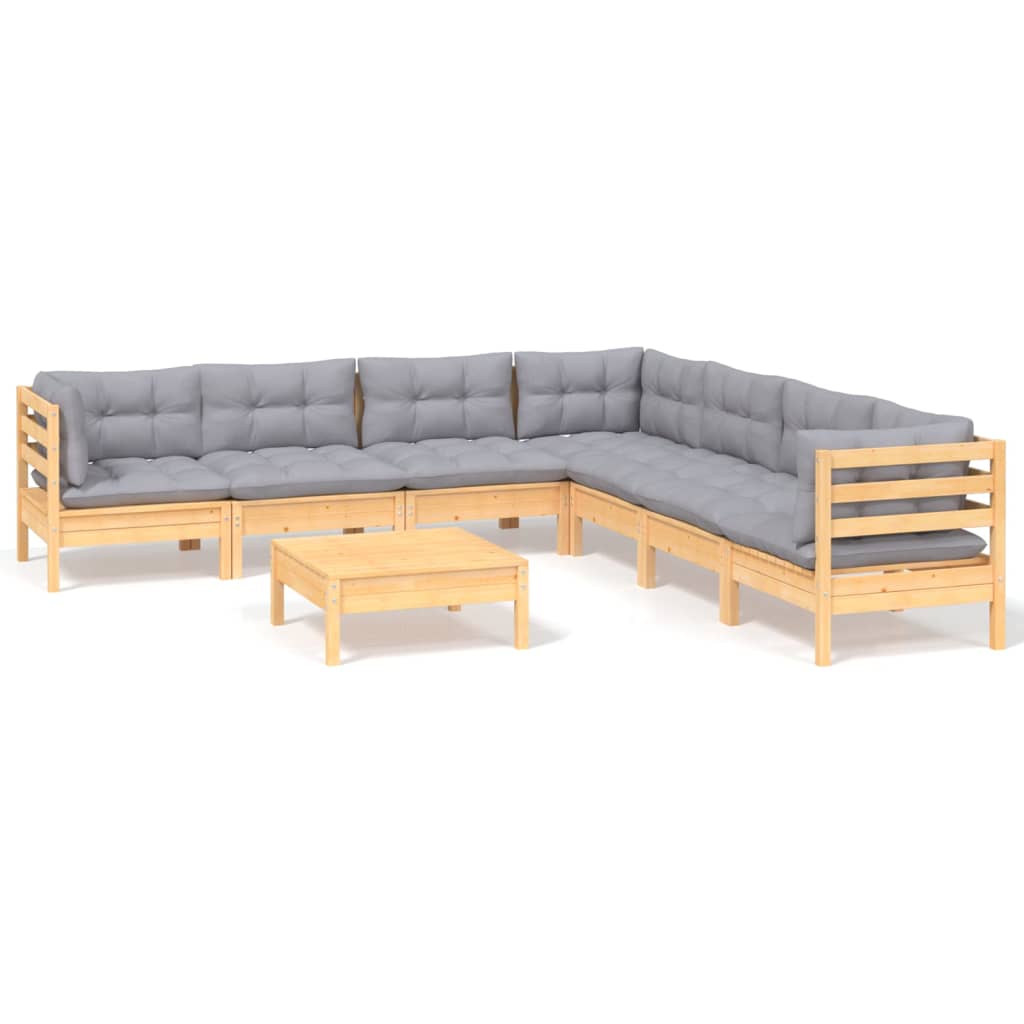 8-delige Loungeset met grijze kussens grenenhout is nu te koop bij PeponiXL, paradijselijk wonen!