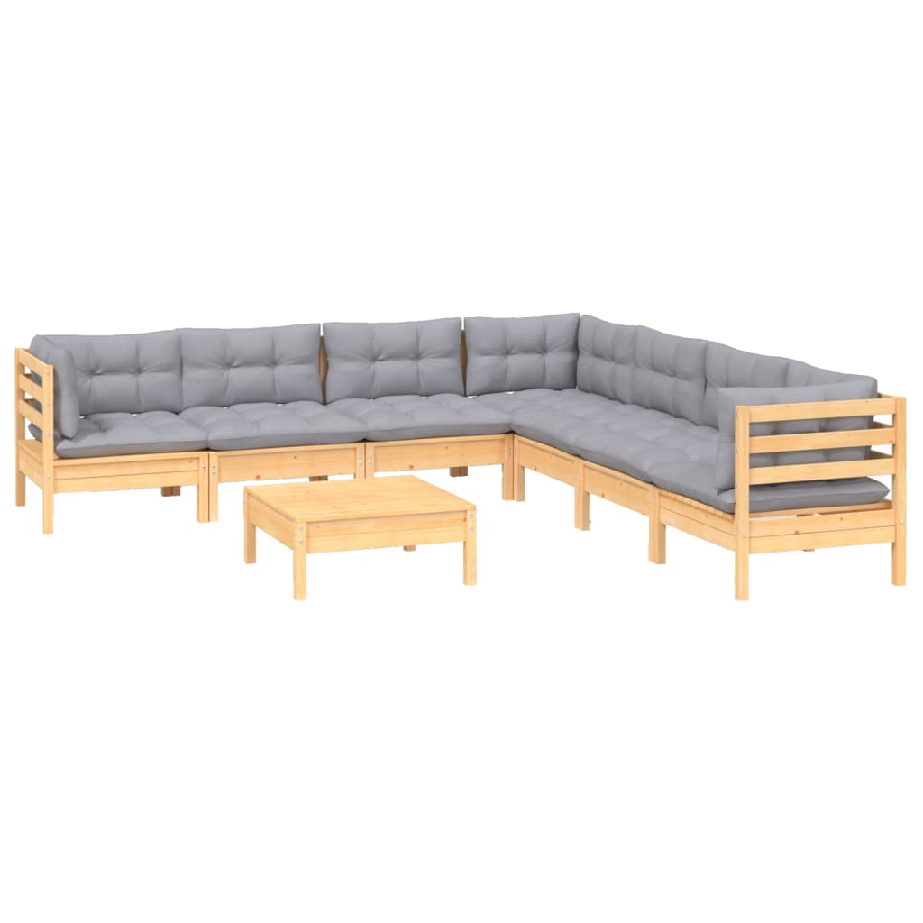 8-delige Loungeset met grijze kussens grenenhout is nu te koop bij PeponiXL, paradijselijk wonen!