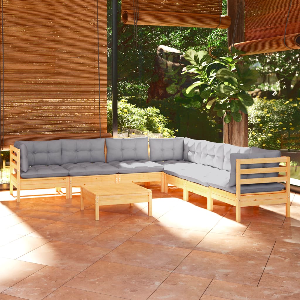 8-delige Loungeset met grijze kussens grenenhout is nu te koop bij PeponiXL, paradijselijk wonen!