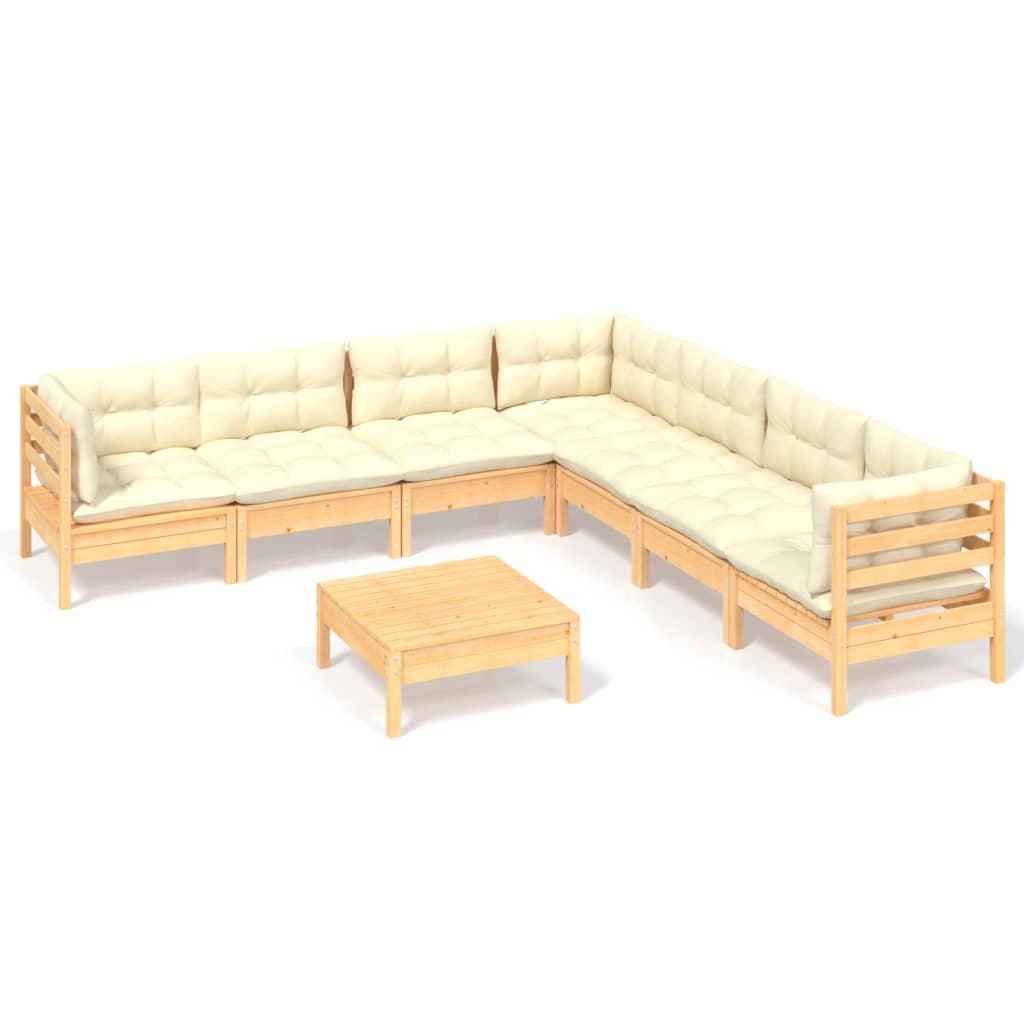 8-delige Loungeset met crèmekleurige kussens massief grenenhout is nu te koop bij PeponiXL, paradijselijk wonen!