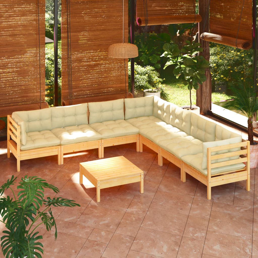 8-delige Loungeset met crèmekleurige kussens massief grenenhout is nu te koop bij PeponiXL, paradijselijk wonen!