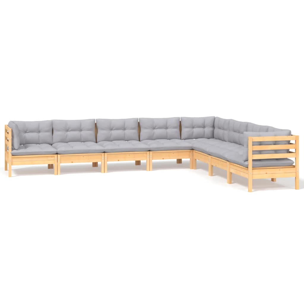 8-delige Loungeset met grijze kussens massief grenenhout is nu te koop bij PeponiXL, paradijselijk wonen!